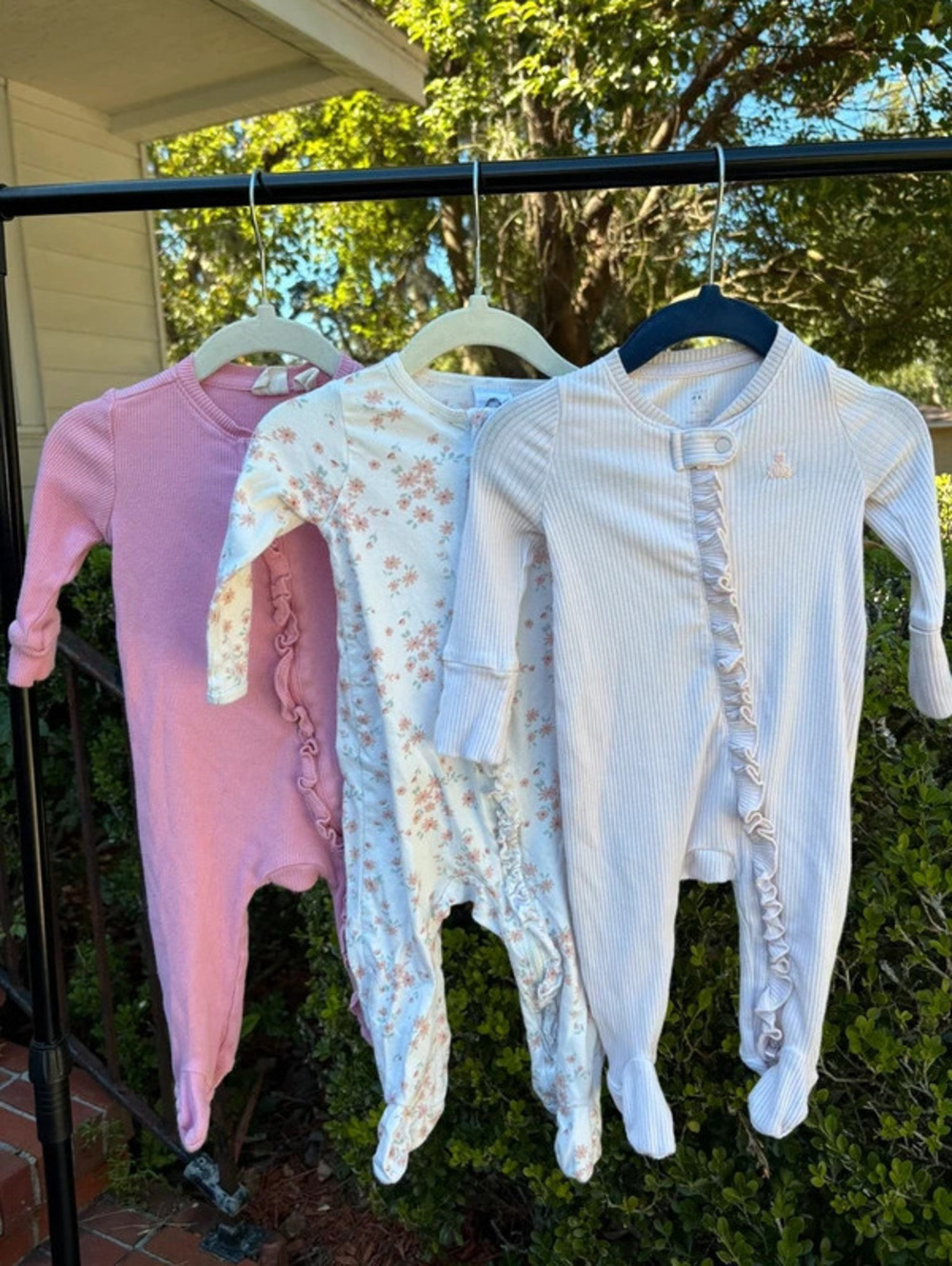 Baby Gap & Gerber 3 Piece Ruffle Footed Sleeper Bundle Pink Floral 0-3 3-6